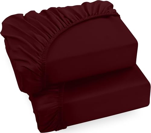 Utopia Bedding - 2er Set Spannbettlaken 90x200cm - Burgunderrot - Gebürstete Mikrofaser Spannbetttuch - 35 cm Tiefe Tasche von Utopia Bedding