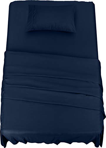 Utopia Bedding Bettlaken Set (3 Teilige, Marineblau) - Polyester Microfaser, 1 Spannbettlaken 90x190cm, 1 Bettlaken 167x243cm und 1 Kissenbezüge 50x75cm von Utopia Bedding