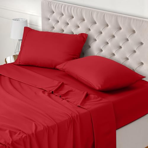 Utopia Bedding 4 Teilige Bettlaken Set 180x200 cm, Rot - Polyester Microfaser, Oeko-Tex Zertifiziert, 1 Spannbettlaken 180x200 cm, 1 Bettlaken 270x290 cm und 2 Kissenbezüge 50x75 cm Utopia Bedding 4 Teilige Bettlaken Set 180x200 cm, Rot - Polyester Microfaser, Oeko-Tex Zertifiziert, 1 Spannbettlaken 180x200 cm, 1 Bettlaken 270x290 cm und 2 Kissenbezüge 50x75 cm von Utopia Bedding