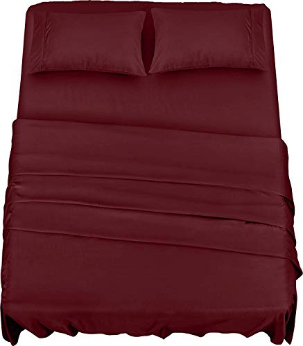 Utopia Bedding 4 Teilige Bettlaken Set 150x200 cm, Burgunderrot - Polyester Microfaser, Oeko-Tex Zertifiziert, 1 Spannbettlaken 150x200 cm, 1 Bettlaken 266x259 cm und 2 Kissenbezüge 50x75 cm von Utopia Bedding