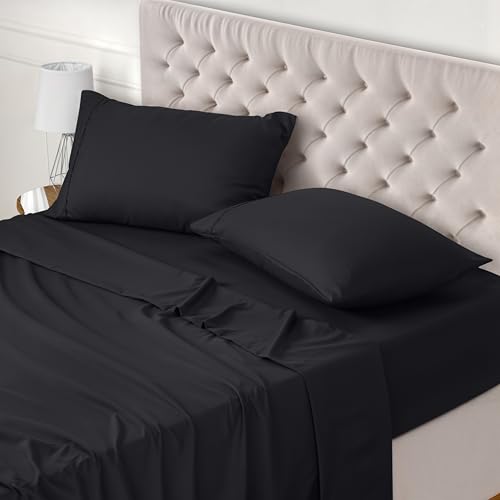 Utopia Bedding 4 Teilige Bettlaken Set 180x200 cm, Schwarz - Polyester Microfaser, Oeko-Tex Zertifiziert, 1 Spannbettlaken 180x200 cm, 1 Bettlaken 270x290 cm und 2 Kissenbezüge 50x75 cm von Utopia Bedding