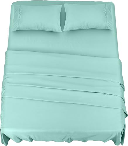 Utopia Bedding Bettlaken Set (4 Teilige, Spa Blau) - Polyester Microfaser, 1 Spannbettlaken 180x200cm, 1 Bettlaken 270x290cm und 2 Kissenbezüge 50x75cm von Utopia Bedding