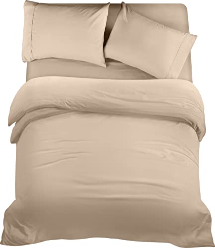 Utopia Bedding 4teilig Bettwäsche-Set - Weiches gebürstetes Mikrofaser-Gewebe - Bettbezug (200x200cm), Spannbetttuch (135x190cm) mit Kissenbezug (50x75cm), Beige von Utopia Bedding