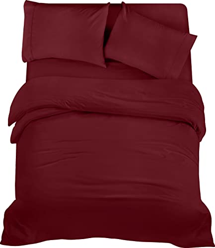 Utopia Bedding 4teilig Bettwäsche-Set - Weiches gebürstetes Mikrofaser-Gewebe - Bettbezug (200x200cm), Spannbetttuch (135x190cm) mit Kissenbezug (50x75cm), Bordeaux von Utopia Bedding