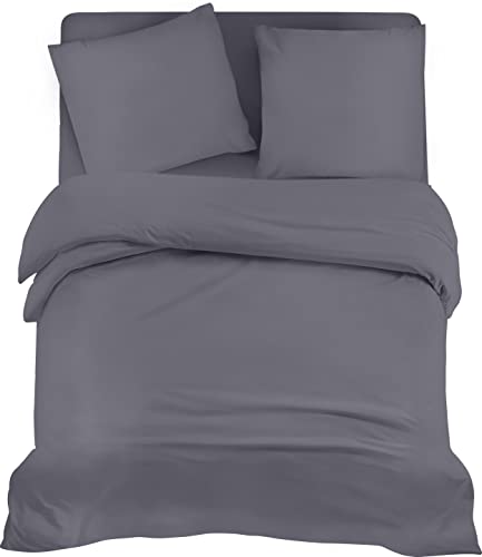 Utopia Bedding 4teilig Bettwäsche-Set - Weiches gebürstetes Mikrofaser-Gewebe - Bettbezug (200x200cm), Spannbetttuch (140x200cm) mit Kissenbezug (80x80cm), Grau von Utopia Bedding