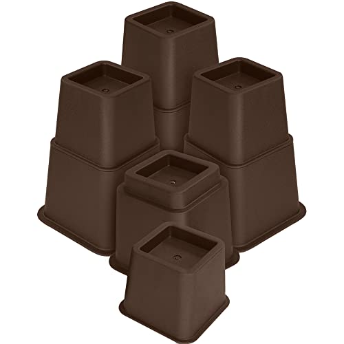 Utopia Bedding - 8 Stück Hochwertige verstellbare Möbelerhöher (4 hoch und 4 kurz) - Starke platzsparende Steigleitung - Betthöher, Tischerhöher, Stuhlerhöher, Sofaerhöher (8 bis 20cm) (Braun) von Utopia Bedding