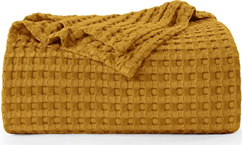 Utopia Bedding Baumwoll-Waffeldecke, 300 g/m² (senffarben, 228 x 183 cm), weiche, leichte, atmungsaktive Bettdecke, Doppelbettgröße, für jedes Bett für alle Jahreszeiten von Utopia Bedding