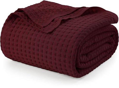 Utopia Bedding Baumwoll Waffeldecke 300 GSM (Burgund - 228 x 228 cm), weiche, leichte, atmungsaktive Bettdecke für alle Jahreszeiten von Utopia Bedding