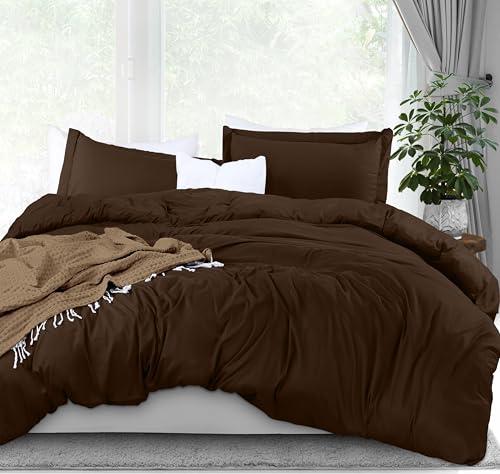 Utopia Bedding Bettbezug-Set für King-Size-Betten – 1 Bettbezug mit 2 Kissenbezügen – 3-teiliger Bettbezug mit Reißverschluss – ultraweiche gebürstete Mikrofaser, 277 x 228 cm (Kingsize, Braun) von Utopia Bedding