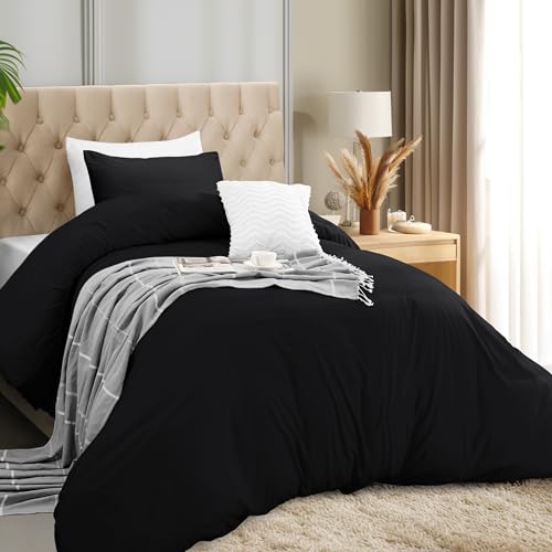 Utopia Bedding Bettbezug-Set mit Kissenbezügen, 2-teiliges Bettwäsche-Set mit Reißverschluss, 1 Bettbezug mit 1 Kissenbezug, weich gebürstete Mikrofaser (Doppelbett, Größe XL, Schwarz) von Utopia Bedding