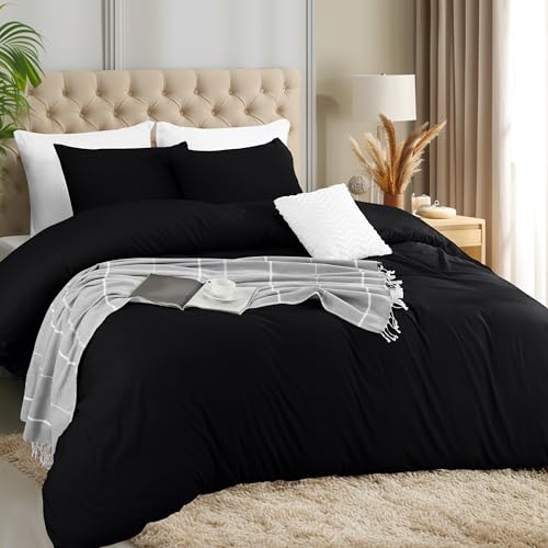 Utopia Bedding Bettbezug-Set mit Kissenbezügen – 3-teiliges Bettbezug-Set mit Reißverschluss – 1 Bettbezug mit 2 Kissenbezügen – Weiches, gebürstetes Mikrofaser (Queen, Schwarz) von Utopia Bedding