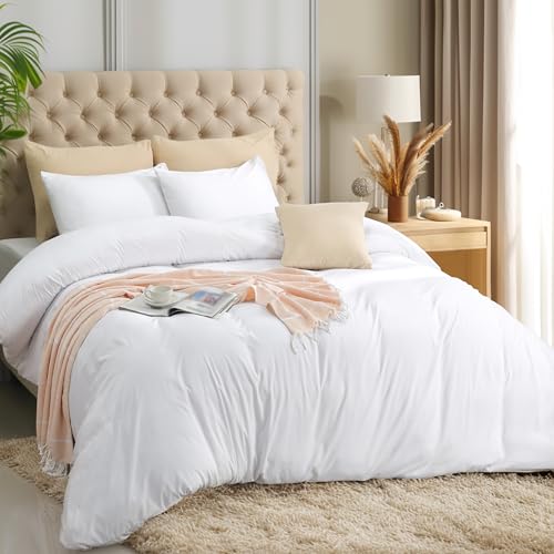 Utopia Bedding Bettbezug-Set mit Kissenbezügen – 3-teiliges Bettwäsche-Set mit Reißverschluss – 1 Bettbezug mit 2 Kissenbezügen – weich gebürstete Mikrofaser (Queensize, Weiß) von Utopia Bedding