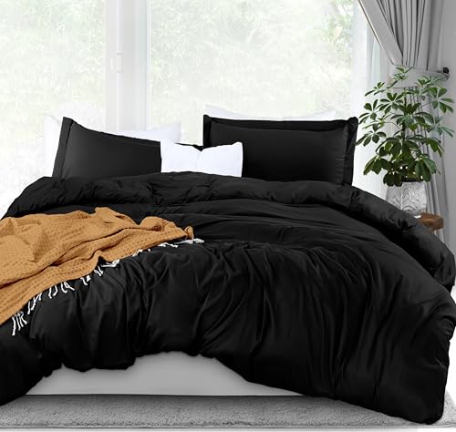 Utopia Bedding Bettbezug für King-Size-Bett: 3-teilig mit Reißverschluss, 1 Bettdeckenbezug 277 x 228 cm und 2 Kissenbezüge 50 x 91 cm (schwarz), Bettdecke Nicht im Lieferumfang enthalten von Utopia Bedding