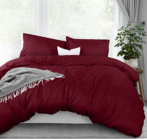 Utopia Bedding Bettbezug für Queen-Size-Bett: 1 Bettbezug mit 2 Kissenbezügen, 3-teiliges Bettwäsche-Set mit Reißverschluss, weich gebürstete Mikrofaser, 228 x 228 cm (Queensize, Burgunderrot) von Utopia Bedding
