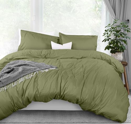 Utopia Bedding Bettbezug für Queen-Size-Bett: 1 Bettbezug mit 2 Kissenbezügen, 3-teiliges Bettwäsche-Set mit Reißverschluss, weich gebürstete Mikrofaser, 228 x 228 cm (Queensize, Olivgrün) von Utopia Bedding