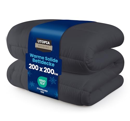 Utopia Bedding Bettdecke 200 x 200 cm, Ganzjahresdecke 370 GSM Füllung, atmungsaktive Schlafdecke, Steppdecke, Super Weiche Kuschelige (Grau) von Utopia Bedding