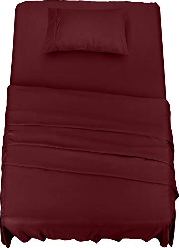 Utopia Bedding 3 Teilige Bettlaken Set 90x190 cm, Burgunderrot - Polyester Microfaser, Oeko-Tex Zertifiziert, 1 Spannbettlaken 90x190 cm, 1 Bettlaken 167x243 cm und 1 Kissenbezug 50x75 cm von Utopia Bedding