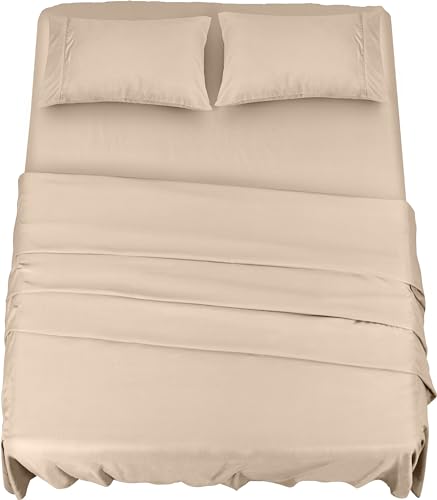 Utopia Bedding Bettlaken Set (4 Teilige, Beige) - Polyester Microfaser, 1 Spannbettlaken 135x190cm, 1 Bettlaken 225x255cm und 2 Kissenbezüge 50x75cm von Utopia Bedding