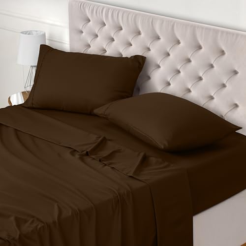 Utopia Bedding 4 Teilige Bettlaken Set 135x190 cm, Braun - Polyester Microfaser, Oeko-Tex Zertifiziert, 1 Spannbettlaken 135x190 cm, 1 Bettlaken 225x255 cm und 2 Kissenbezüge 50x75 cm von Utopia Bedding