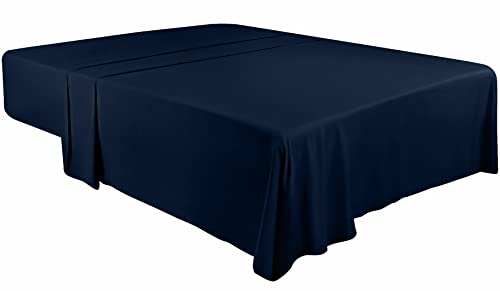 Utopia Bedding - Bettlaken ohne Gummizug - Betttuch 266 x 259 cm - Laken für Bett 150 x 200 cm - Flaches Blatt weiche gebürstete Mikrofaser - Marineblau von Utopia Bedding