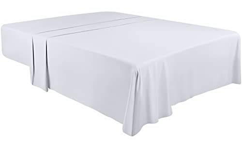 Utopia Bedding - Bettlaken ohne Gummizug - Betttuch 266 x 259 cm - Laken für Bett 150 x 200 cm - Flaches Blatt weiche gebürstete Mikrofaser - Weiß von Utopia Bedding