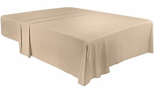 Utopia Bedding - Bettlaken ohne Gummizug - Betttuch 266 x 259cm - Laken für Bett 135x190cm - Flaches Blatt weiche gebürstete Mikrofaser - Beige von Utopia Bedding