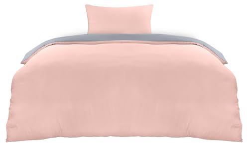 Utopia Bedding Bettwäsche 135x200 Set - Mikrofaser Bettbezug 135x200 cm + 1 Kissenbezug 50x75 cm - Grau/Rosa von Utopia Bedding