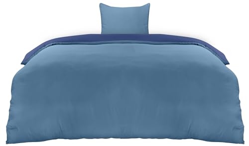 Utopia Bedding Bettwäsche 135x200 Set - Mikrofaser Bettbezug 135x200 cm + 1 Kissenbezug 80x80 cm - Marineblau/Hellblau von Utopia Bedding