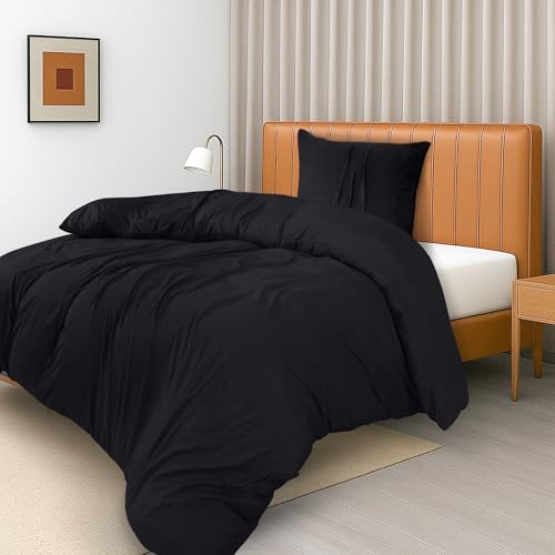 Utopia Bedding Bettwäsche 135x200 Set - Mikrofaser Polyester Bettbezug 135x200 cm + 1 Kissenbezug mit Gefälteltem Saum 80x80 cm - Schwarz von Utopia Bedding