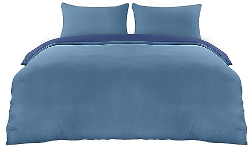 Utopia Bedding Bettwäsche 200x200 Set - Mikrofaser Bettbezug 200x200 cm + 2 Kissenbezüge 50x75 cm - Marineblau/Hellblau von Utopia Bedding