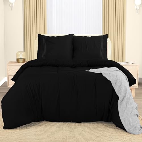 Utopia Bedding Bettwäsche 220x240 Set - Mikrofaser Bettbezug 240x220 cm + 2 Bestickte Kissenbezüge 65x65 cm - Schwarz Utopia Bedding Bettwäsche 220x240 Set - Mikrofaser Bettbezug 240x220 cm + 2 Bestickte Kissenbezüge 65x65 cm - Schwarz von Utopia Bedding