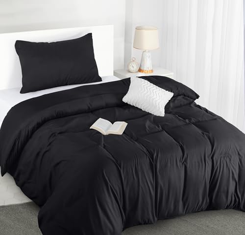 Utopia Bedding Bettwäsche 135x200 Set - Mikrofaser Bettbezug 135x200 cm + 1 Kissenbezug 50x75 cm - Schwarz von Utopia Bedding