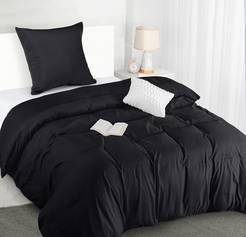 Utopia Bedding Bettwäsche 135x200 Set - Mikrofaser Bettbezug 135x200 cm + 1 Kissenbezug 80x80 cm - Schwarz von Utopia Bedding