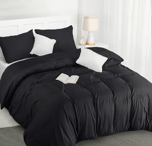 Utopia Bedding Bettwäsche Set - Mikrofaser Bettbezug 230x220 cm + 2 Kissenbezüge 50x75 cm - Schwarz von Utopia Bedding