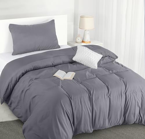 Utopia Bedding Bettwäsche 135x200 Set - Mikrofaser Bettbezug 135x200 cm + 1 Kissenbezug 50x75 cm - Grau von Utopia Bedding