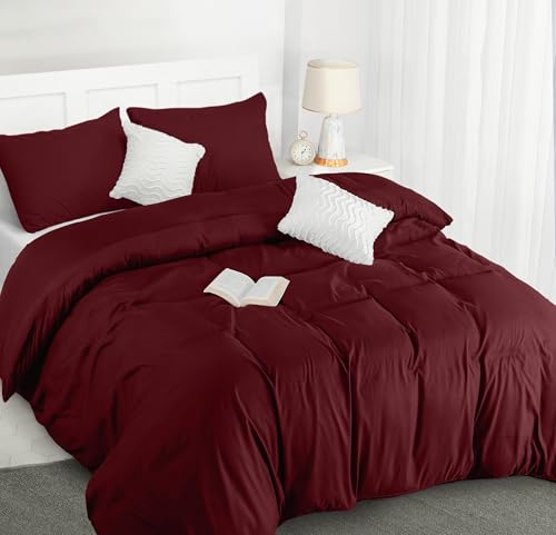 Utopia Bedding Bettwäsche 200x200 Set - Mikrofaser Bettbezug 200x200 cm + 2 Kissenbezüge 50x75 cm - Burgund von Utopia Bedding