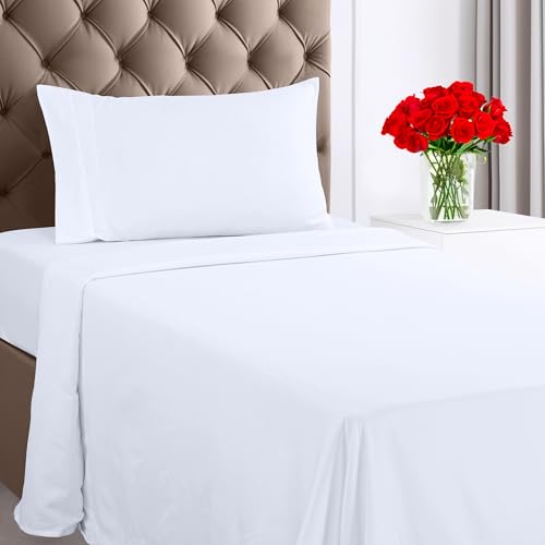 Utopia Bedding Bettwäsche-Set für Doppelbett, gebürstete Mikrofaser, weiche Bettlaken für Doppelbett, luxuriöses Bettlaken mit Spannbetttuch, Bettlaken und 1 Kissenbezug, Tiefe Tasche (Weiß) von Utopia Bedding