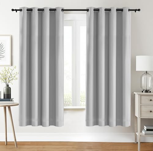 Utopia Bedding - Blickdichte Gardinen mit ösen 2er Set [132x160 cm, Grau Weiß] ür Fensterdekoration und maximale Verdunkelungsvorhang in Wohnräumen Schlafzimmern Büros und Kinderzimmern von Utopia Bedding
