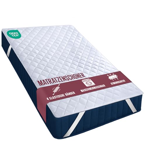 Utopia Bedding Gesteppte Matratzenauflage 90 x 190 cm, Weicher Mikrofaser-Matratzenbezug, Gesteppter Matratzenschoner Mit elastischen Bändern, 4 Eckgummis dehnbar bis zu 38 cm (Weiß) von Utopia Bedding