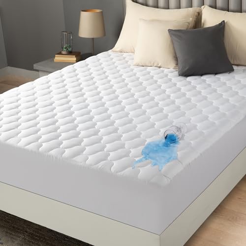 Utopia Bedding Gesteppte wasserdichte Matratzenauflage, Matratzenauflage, Wasserdichter Matratzenschoner, Dehnbar Bis zu 38 cm (Weiß, 198 x 203 + 40 cm) von Utopia Bedding