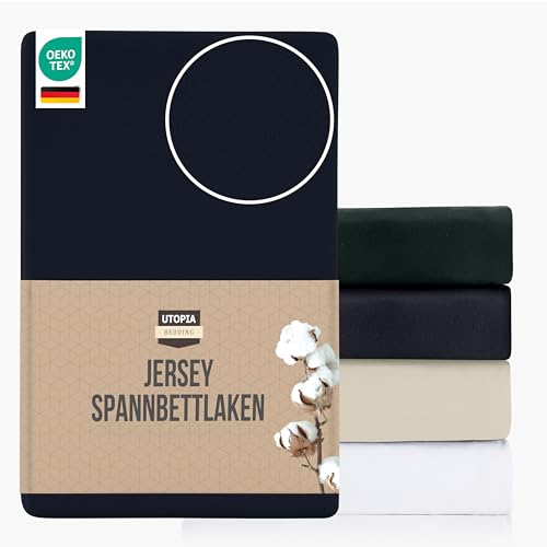 Utopia Bedding Jersey Spannbettlaken, Marineblau, 180 x 200 cm – 25 cm, Bettlaken Baumwollmischung, Zuschnitte für Dicke Matratzen von Utopia Bedding