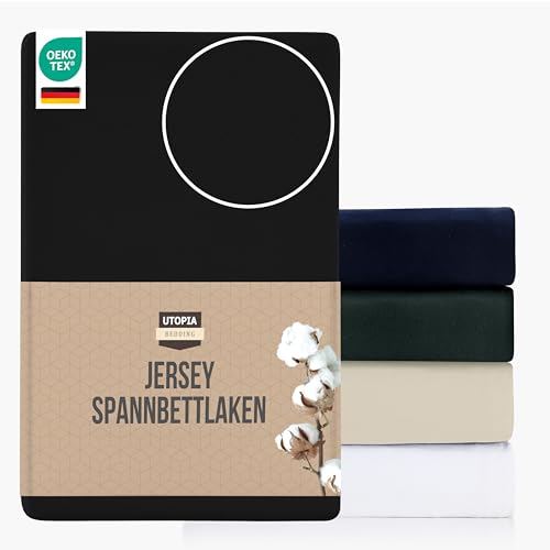Utopia Bedding Jersey Spannbettlaken, Schwarz, 140 x 200 cm – 25 cm, Bettlaken Baumwollmischung, Zuschnitte für Dicke Matratzen Utopia Bedding Jersey Spannbettlaken, Schwarz, 140 x 200 cm – 25 cm, Bettlaken Baumwollmischung, Zuschnitte für Dicke Matratzen von Utopia Bedding