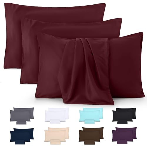 Utopia Bedding - Kissenbezug 50x75 4er Set - Kopfkissenbezug 50x75 aus 100% gebürsteter Mikrofaser mit Umschlagverschluss - Falten-, verblassen- und schmutzabweisende Kissenbezüge 50x75 - Burgunderrot von Utopia Bedding