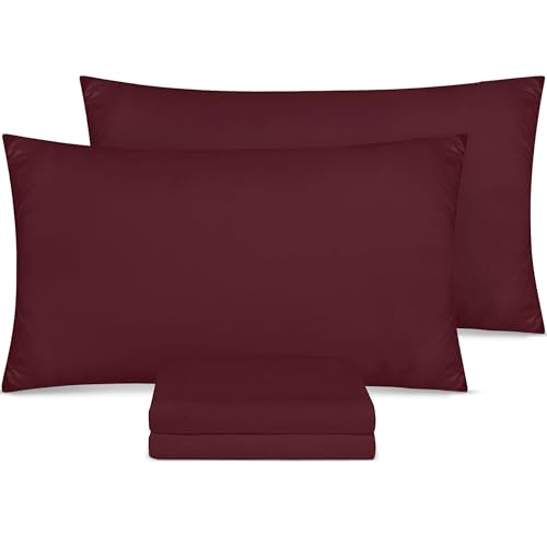 Utopia Bedding - Kissenbezug 50x75 4er Set - Kopfkissenbezug 50x75 aus 100% gebürsteter Mikrofaser mit Umschlagverschluss - Falten-, verblassen- und schmutzabweisende Kissenbezüge 50x75 - Burgunderrot von Utopia Bedding