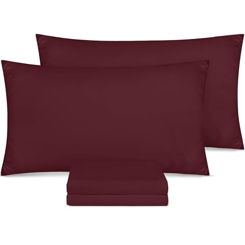 Utopia Bedding - Kissenbezug 50x75 4er set - Kopfkissenbezug 50x75 aus 100% gebürsteter Mikrofaser mit Umschlagverschluss - falten-, verblassen- und schmutzabweisende Kissenbezüge 50x75 - Burgunderrot von Utopia Bedding