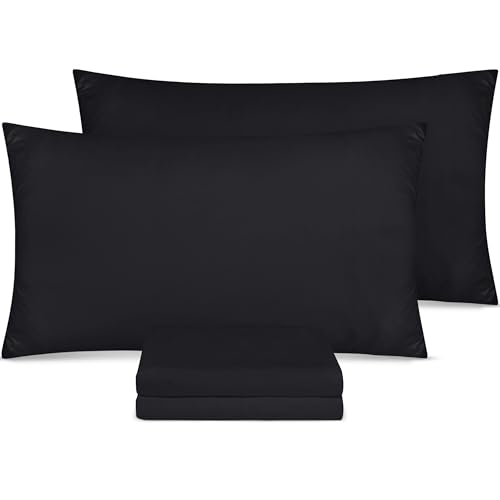 Utopia Bedding - Kissenbezug 50x75 4er Set - Kopfkissenbezug 50x75 aus 100% gebürsteter Mikrofaser mit Umschlagverschluss - Falten-, verblassen- und schmutzabweisende Kissenbezüge 50x75 - Schwarz von Utopia Bedding