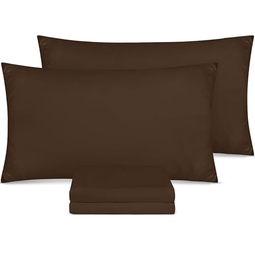 Utopia Bedding - Kissenbezug 50x75 4er Set - Kopfkissenbezug 50x75 aus 100% gebürsteter Mikrofaser mit Umschlagverschluss - Falten-, verblassen- und schmutzabweisende Kissenbezüge 50x75 - Braun von Utopia Bedding