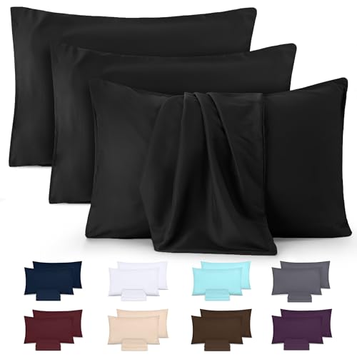 Utopia Bedding - Kissenbezug 40x80 4er Set - Kopfkissenbezug 40 x 80aus 100% gebürsteter Mikrofaser mit Umschlagverschluss - Falten-, verblassen- und schmutzabweisende Kissenbezüge 40x80- Schwarz von Utopia Bedding