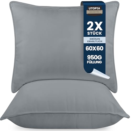 Utopia Bedding KopfKissen (2er Set), 60 x 60 cm Schlafkissen, Atmungsaktiv et Weich Kissen (Grau) von Utopia Bedding