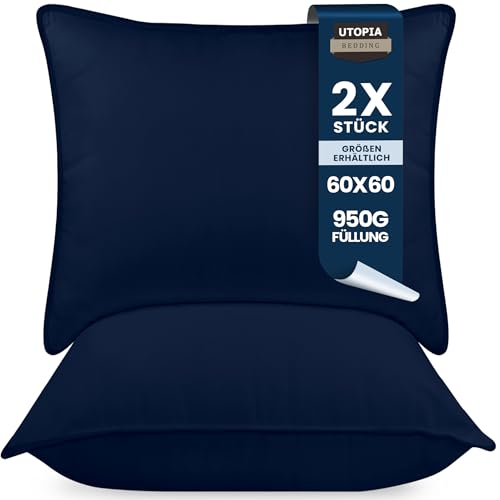 Utopia Bedding KopfKissen (2er Set), 60 x 60 cm Schlafkissen, Atmungsaktiv et Weich Kissen (Marineblau) von Utopia Bedding